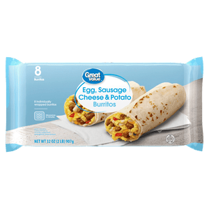 Great Value Frozen Breakfast Burritos Sausage Egg and Cheese with Potatoes, 32 oz, 8 ct
