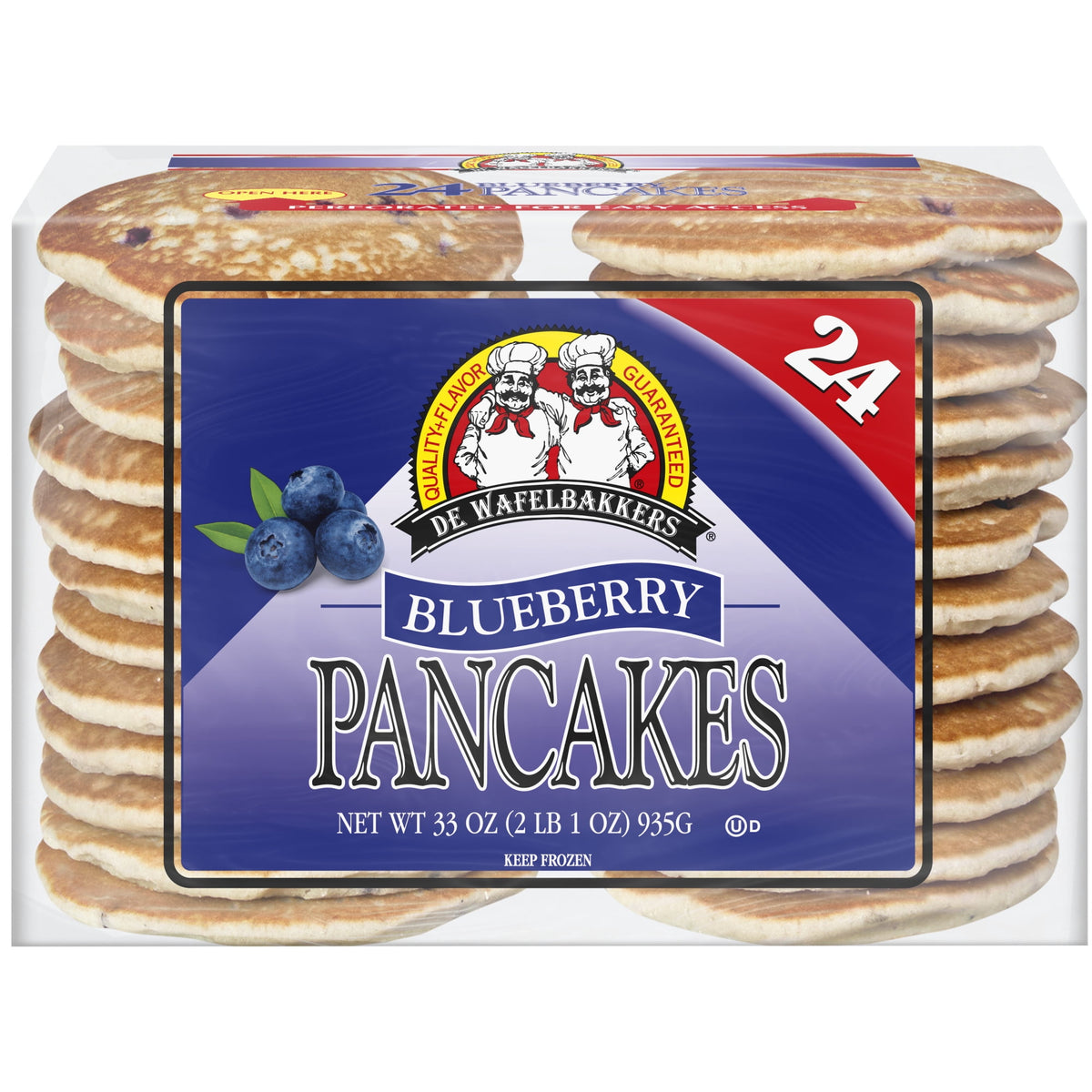 De Wafelbakkers Frozen Blueberry Pancakes, 33 oz, 24 ct