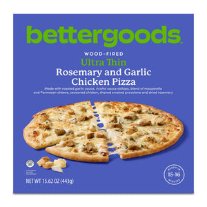 bettergoods Frozen Wood-Fired Ultra-Thin Roasted Garlic and Rosemary Chicken Pizza, 15.6 oz