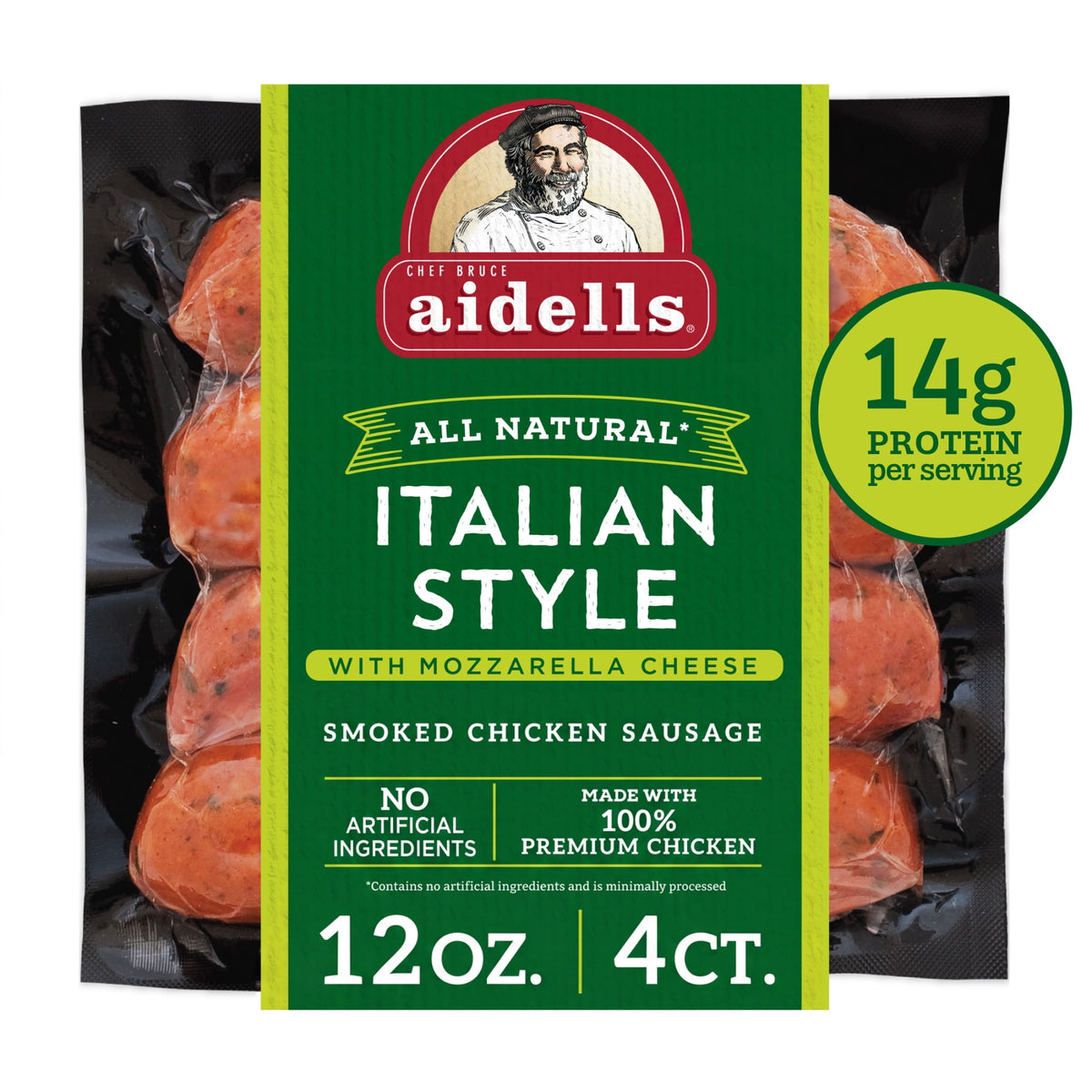 Aidells Refrigerated Chicken Sausage Links Italian Style with Mozzarella Cheese, 12 oz, 4 ct