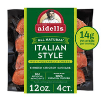 Aidells Italian Style Smoked with Mozzarella Cheese Chicken Sausage Links, 12 oz, 4 Count — package