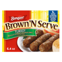 Banquet Brown 'N Serve Turkey Sausage Links, 8g Protein per Serving, Frozen Breakfast Sausage, 6.4 oz. — package
