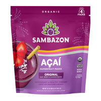 Sambazon Organic Original Acai Superfruit Packs for Smoothies and Bowls, 4 Count, 14.1 oz — package