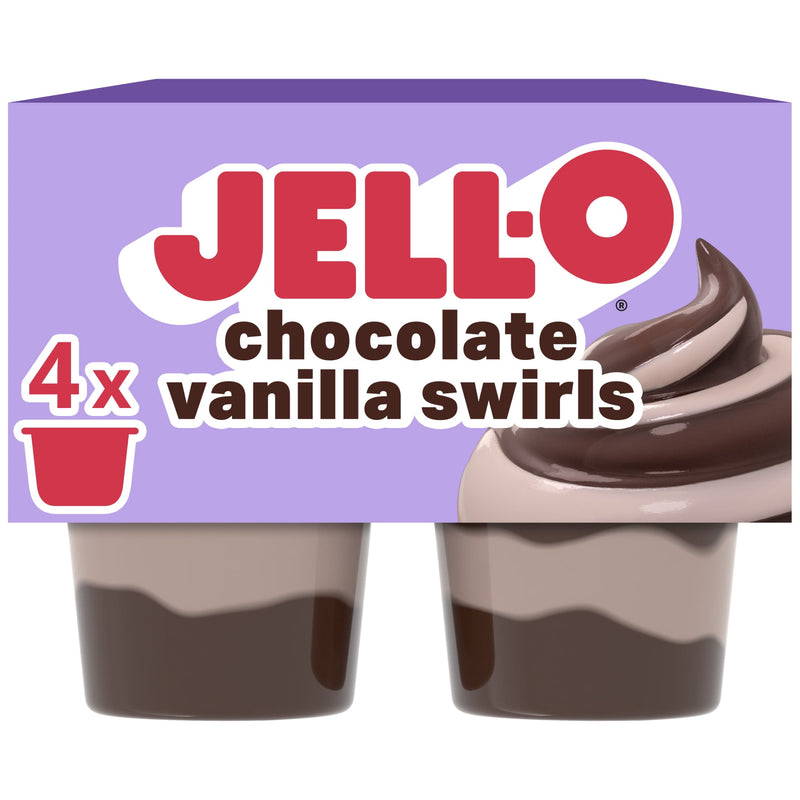 Jell-O Original Chocolate Vanilla Swirls Artificially Flavored Ready-to-Eat Pudding Snack Cups, 4 Count Cups — package