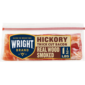 Wright Brand Refrigerated Thick Cut Sliced Bacon Hickory Smoked, 24 OZ