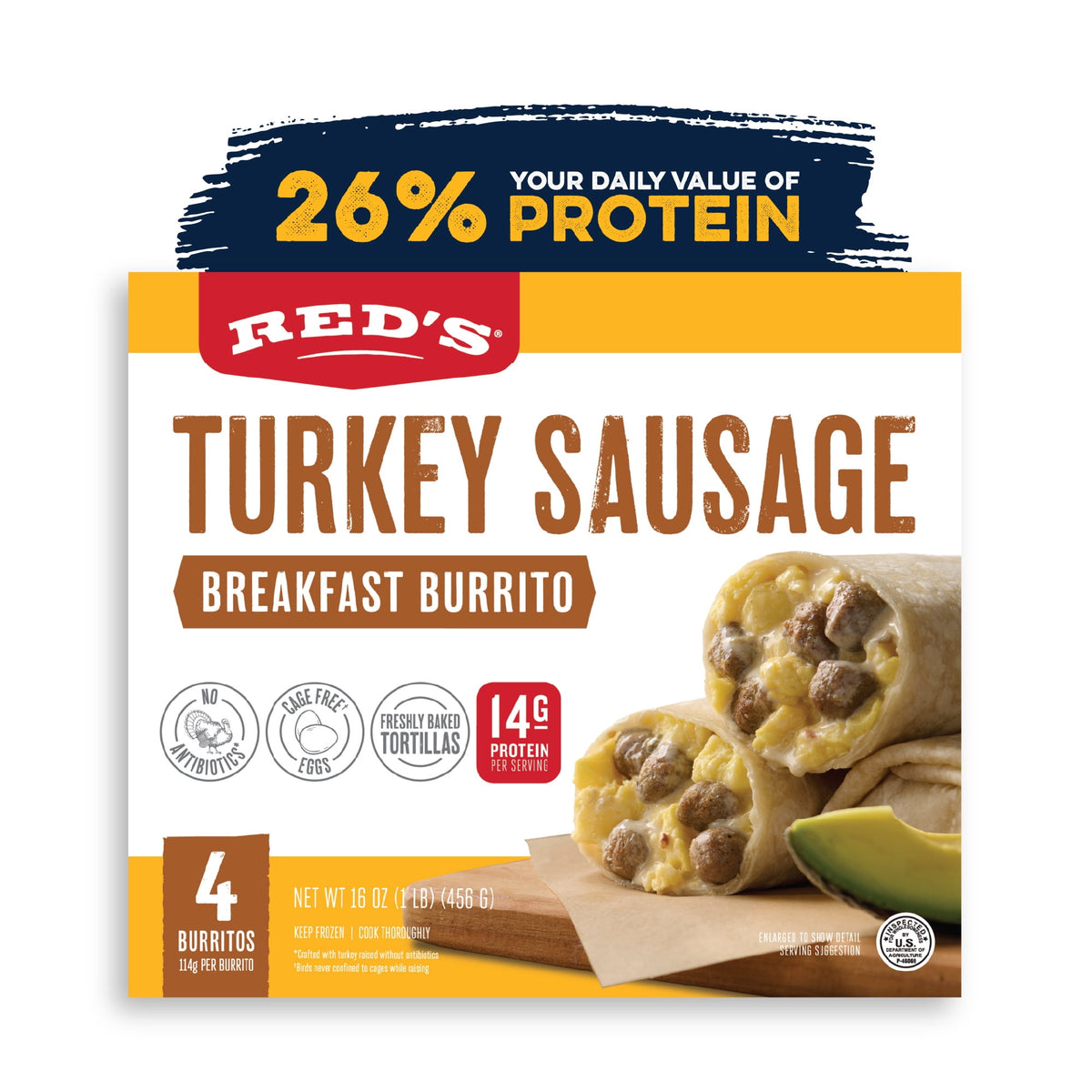 Red's Frozen Turkey Sausage Breakfast Burrito, 16 oz., 4 ct