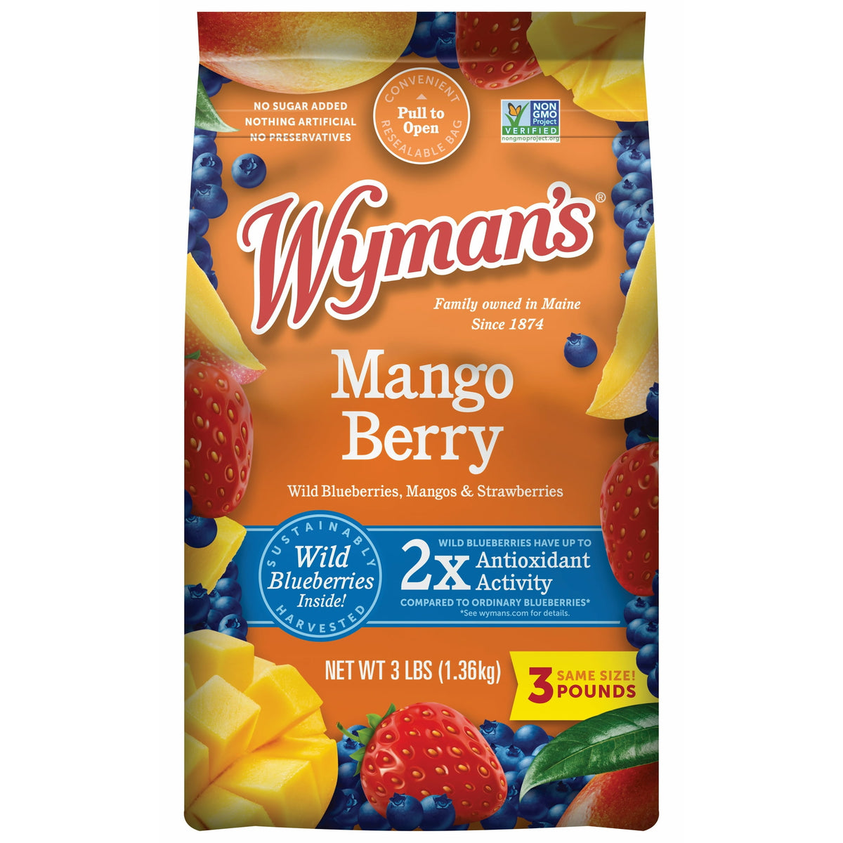 Wyman's Frozen Mango Berry Fruit Blend, 48 oz