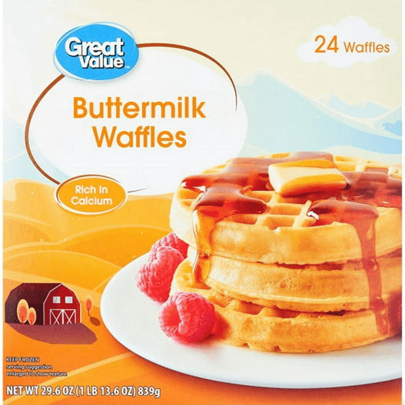 Great Value Buttermilk Waffles, 29.6 oz, 24 Count (Frozen) — package