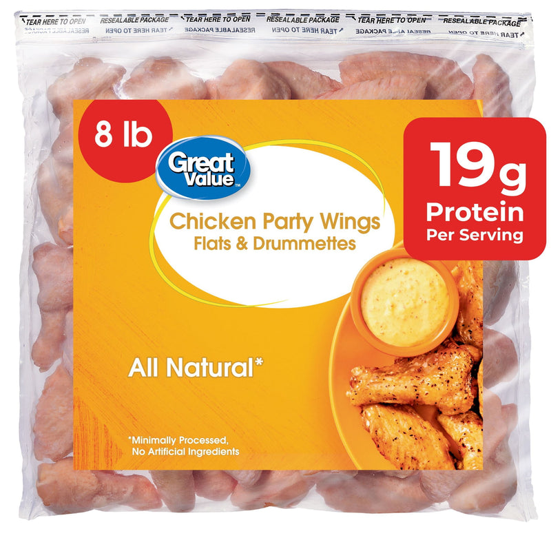 Great Value All Natural Chicken Wing Sections, 8 lb (Frozen) — package