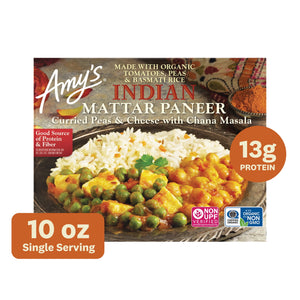 Amy's Kitchen Frozen Indian Mattar Paneer Microwave Meal, 10 oz