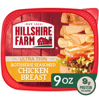 Hillshire Farm Ultra Thin Rotisserie Seasoned Chicken Breast Lunchmeat, 9 oz Plastic Tub, Refrigerated — package