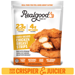 Real Good Foods Frozen Lightly Breaded Chicken Breast Strips Gluten-Free, 20 oz