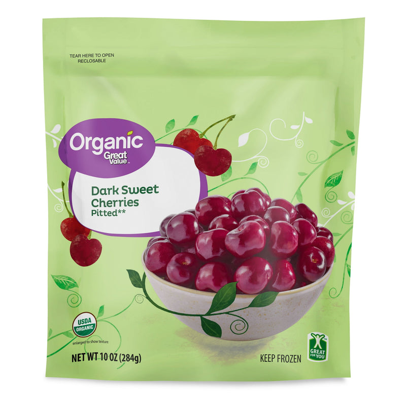 Great Value Organic Dark Sweet Cherries, 10 oz (Frozen) — package