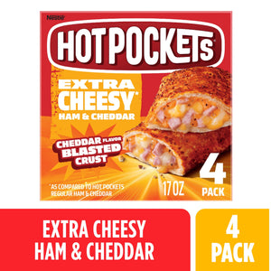 Hot Pockets Frozen Sandwiches Extra Cheese Ham and Cheddar, 17 oz, 4 ct