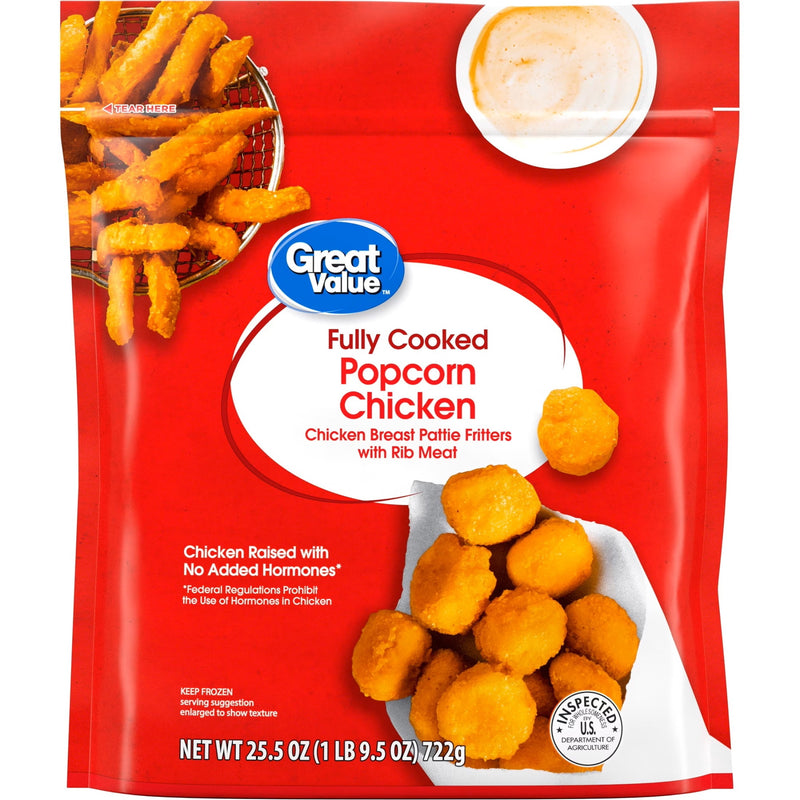 Great Value Breaded Fully Cooked Popcorn Chicken, 25.5 oz (Frozen) — package