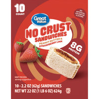 Great Value Frozen Peanut Butter and Strawberry Jam No Crust Sandwiches, 22 oz, 10 Count — package
