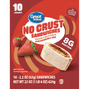 Great Value Frozen No Crust Sandwiches Peanut Butter and Strawberry Jam, 22 oz, 10 ct