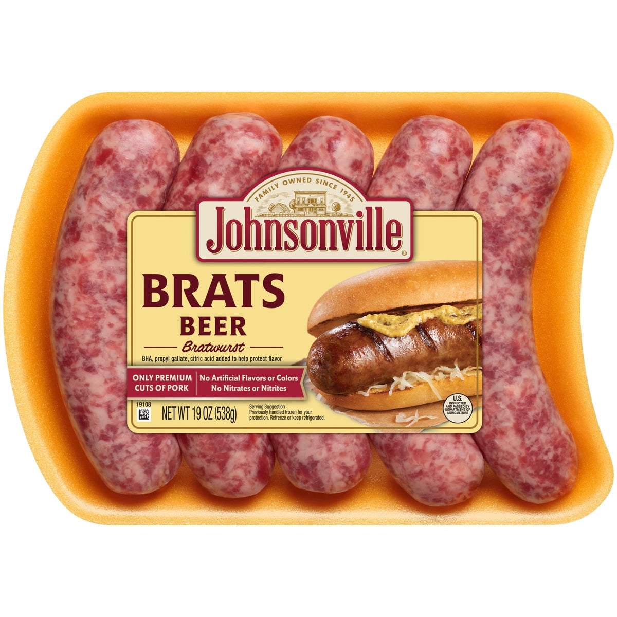 Johnsonville Refrigerated Pork Bratwurst Links Beer, 19 oz, 5 ct