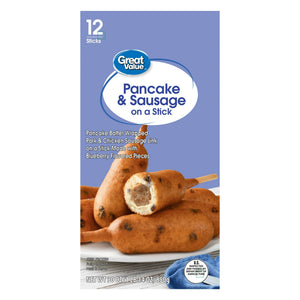 Great Value Frozen Pancakes and Sausage on a Stick Blueberry Flavored, 30 oz, 12 ct