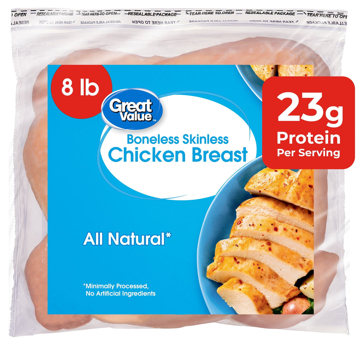 Great Value Frozen Boneless Skinless Chicken Breast, 8 lb