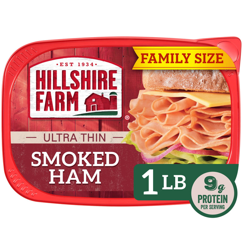 Hillshire Farm Ultra Thin Sliced Smoked Ham Lunchmeat, 16 oz Family Size Plastic Tub, Refrigerated — package