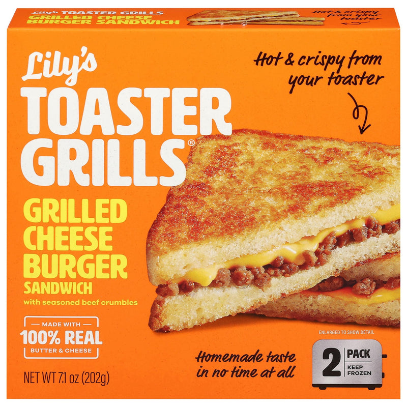 Lily's Toaster Grills - Grilled Cheeseburger Sandwich - Frozen Meal, 2 Pack — package