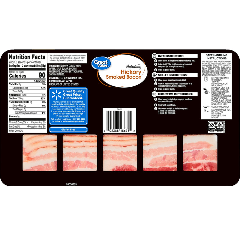 Great Value Naturally Hickory Smoked Sliced Bacon, 16 oz — photo 2