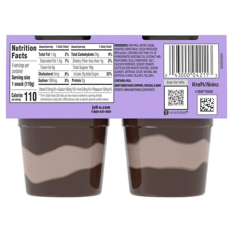 Jell-O Original Chocolate Vanilla Swirls Artificially Flavored Ready-to-Eat Pudding Snack Cups, 4 Count Cups — photo 2