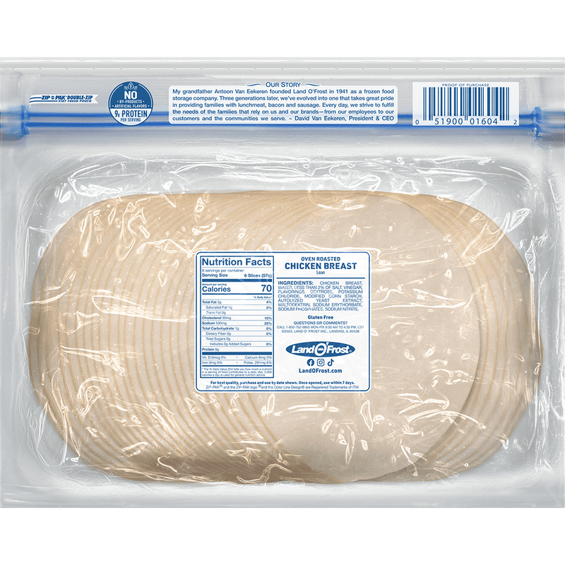 Land O'Frost Premium Sandwich Sliced Fresh Deli Lunch Meat, Oven Roasted Chicken Breast, 1 lb Resealable Pouch — photo 2