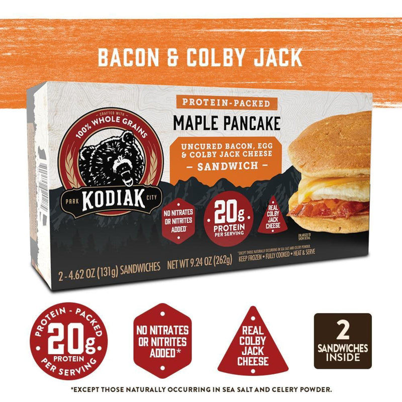Kodiak Protein-Packed Frozen Breakfast Sandwiches, Bacon and Colby Jack, 2 Count, 9.24 oz — photo 2