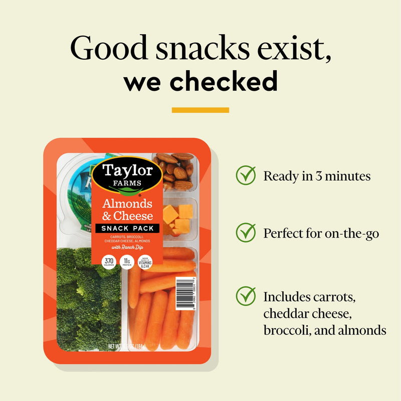 Taylor Farms Almonds & Cheese Refrigerated Snack Pack With Carrots & Broccoli, 6.5 oz tray, Fresh — photo 2