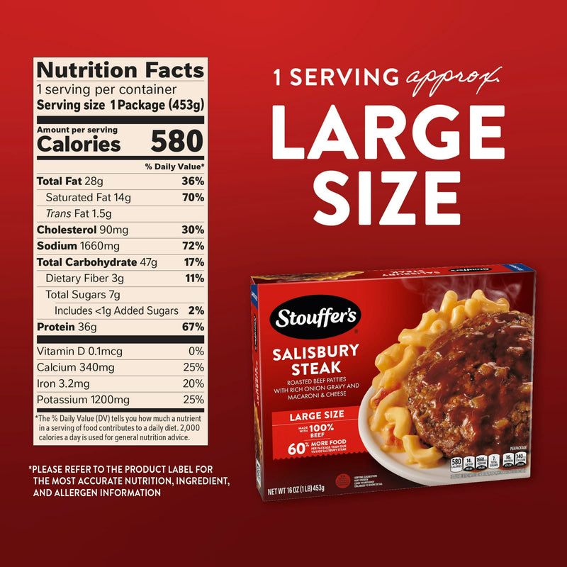 Stouffer's Salisbury Steak Large Size Meal, 16 oz (Frozen) — photo 2