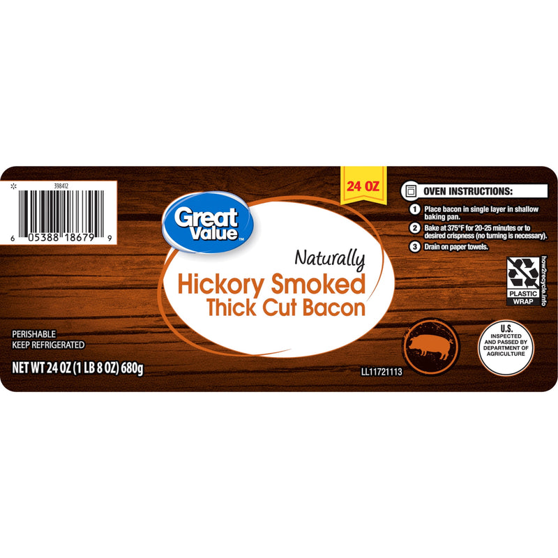 Great Value Naturally Hickory Smoked Thick Cut Sliced Bacon, 24 oz — photo 2