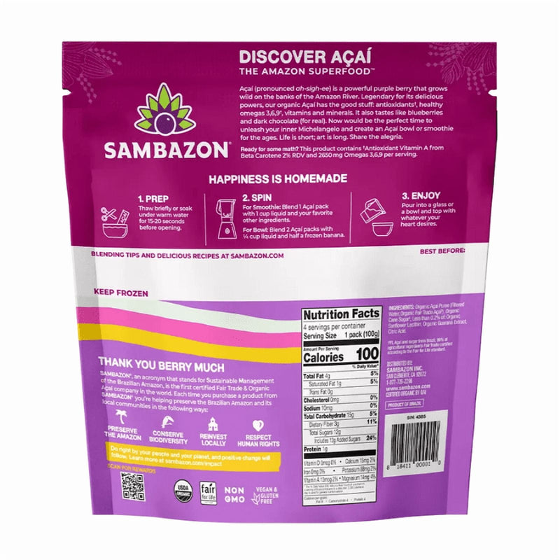 Sambazon Organic Original Acai Superfruit Packs for Smoothies and Bowls, 4 Count, 14.1 oz — photo 2