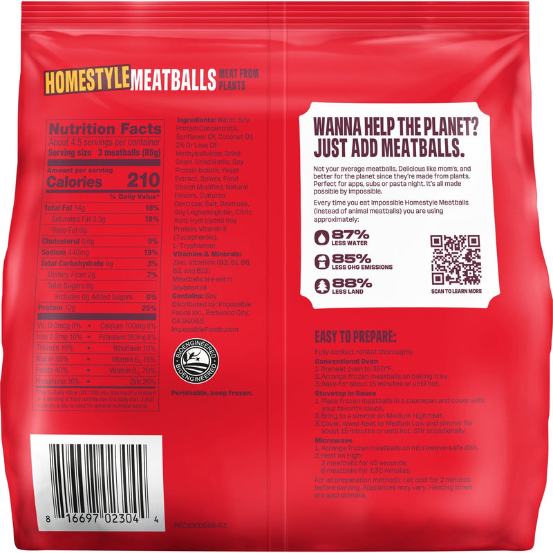 Impossible Foods Homestyle Meatballs Meat from Plants, Fully Cooked, Pouch 14 oz — photo 2