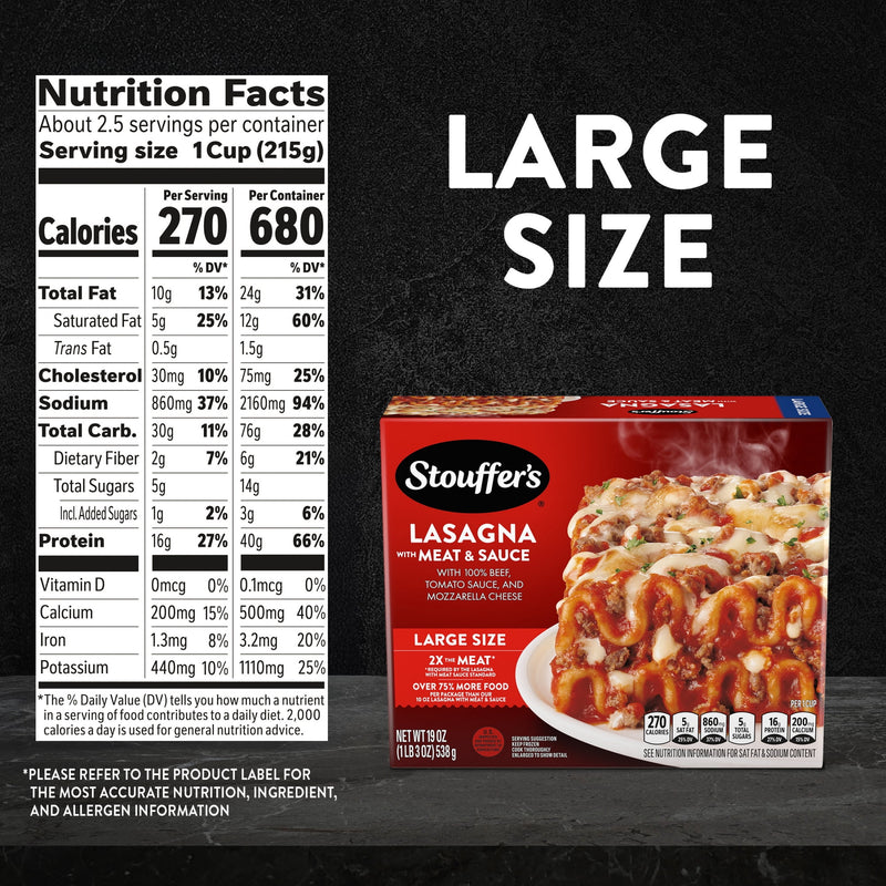 Stouffer’s Classic Lasagna with Meat and Sauce, Large Size, Oven Ready, Frozen Dinners 19 oz — photo 3