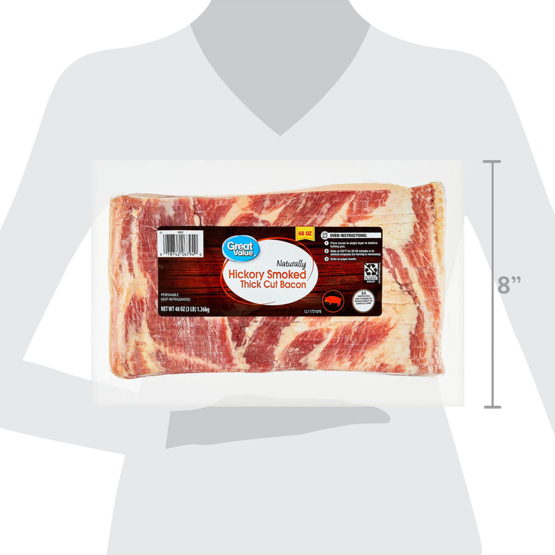 Great Value Naturally Hickory Smoked Thick Cut Sliced Bacon, 48 oz — photo 3