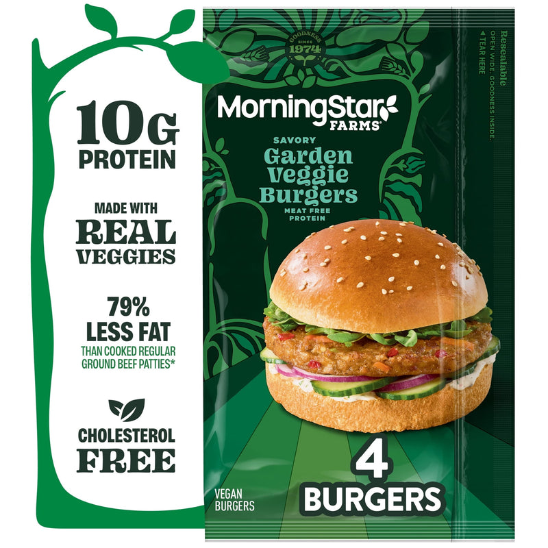 MorningStar Farms Savory Plant Based Garden Veggie Burgers, Vegan, 9.5 oz, 4 Count (Frozen), Regular — photo 3
