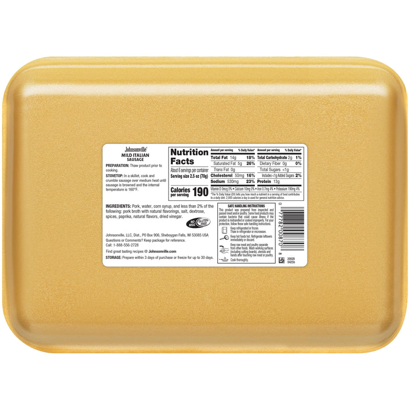 Johnsonville Premium 80% Lean/20% Fat Mild Italian Ground Pork Sausage, 1 lb Tray Refrigerated — photo 4
