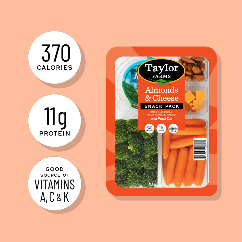 Taylor Farms Almonds & Cheese Refrigerated Snack Pack With Carrots & Broccoli, 6.5 oz tray, Fresh — photo 4