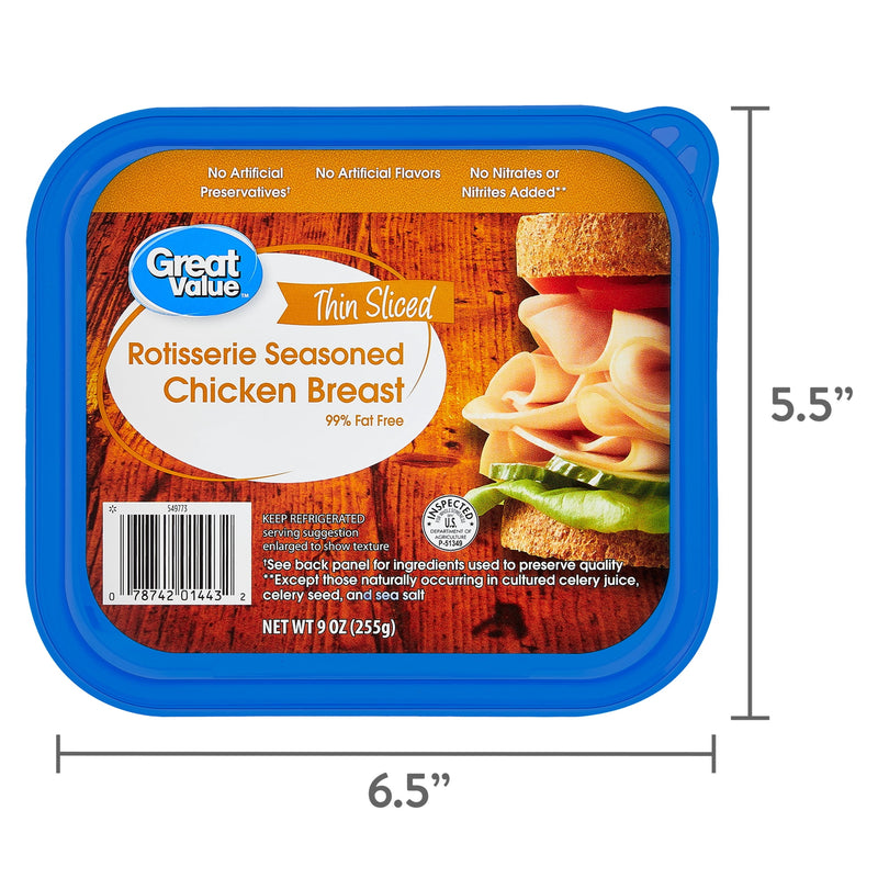 Great Value Rotisserie Chicken Lunchmeat, 9 oz, Plastic Tub, 10g of Protein per 2oz Serving — photo 5