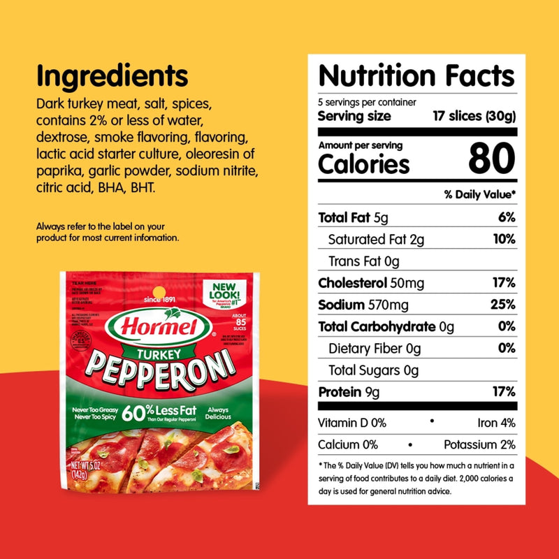 HORMEL Turkey Pepperoni Slices, Pizza Topping, Gluten Free, Original, Refrigerated, 5 oz Bag — photo 5