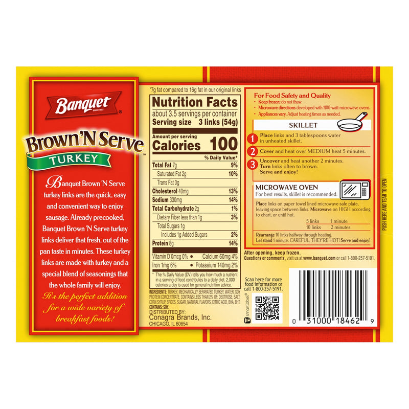 Banquet Brown 'N Serve Turkey Sausage Links, 8g Protein per Serving, Frozen Breakfast Sausage, 6.4 oz. — photo 5
