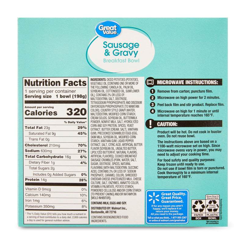 Great Value Frozen Sausage & Gravy Breakfast Bowl, 7 oz — photo 5