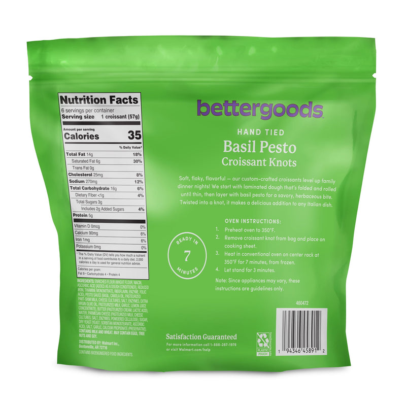 bettergoods Basil Pesto Hand Tied Croissant Knots, Garlic Filled, 12 oz, 6 Count (Frozen) — photo 6