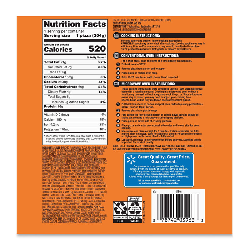 Great Value Microwavable Sausage & Pepperoni Combination Pizza, 7.2 oz (Frozen) — photo 6