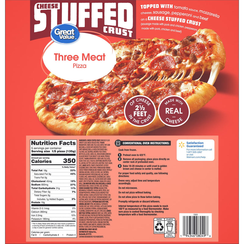 Great Value Stuffed Crust 3 Meat Pizza, Tomato Basil Garlic Sauce, 23.75 oz (Frozen) — photo 6