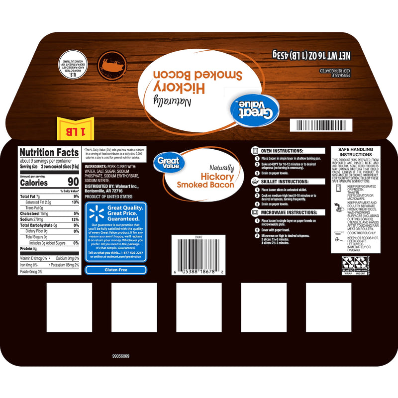 Great Value Naturally Hickory Smoked Sliced Bacon, 16 oz — photo 6