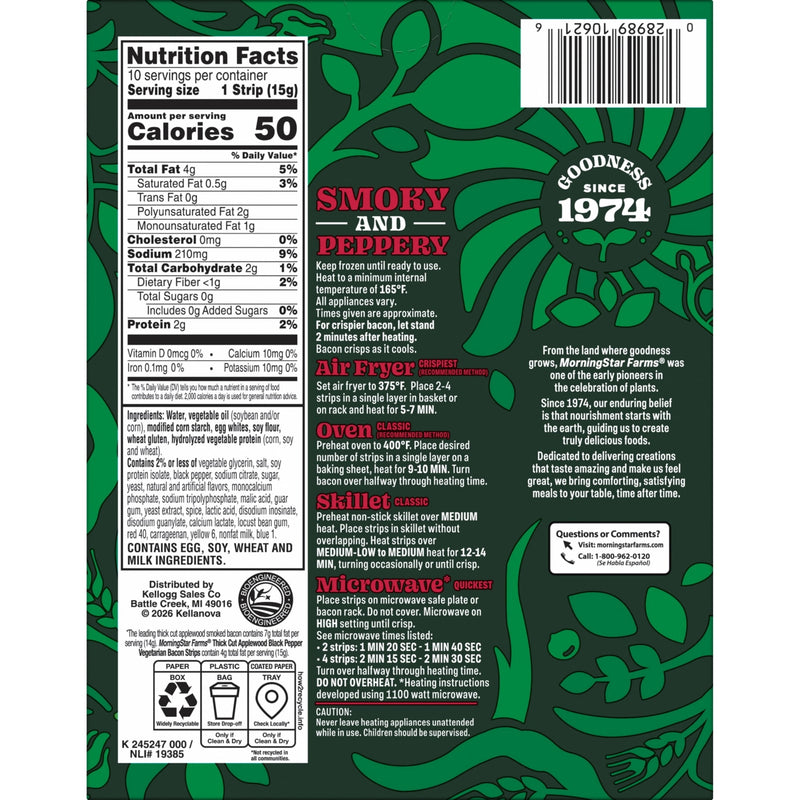 MorningStar Farms Applewood Black Pepper Meat Free Thick Cut Bacon Strips, Vegetarian, 5.25 oz Box — photo 8
