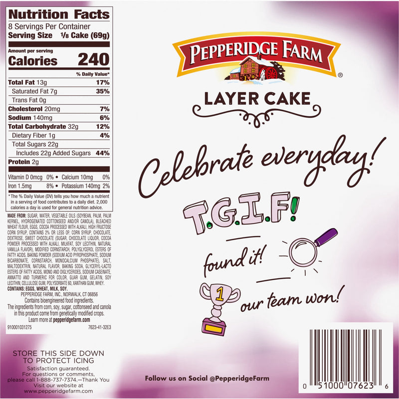 Pepperidge Farm Frozen Chocolate Fudge Layer Cake, 19.6 oz. Box — photo 8